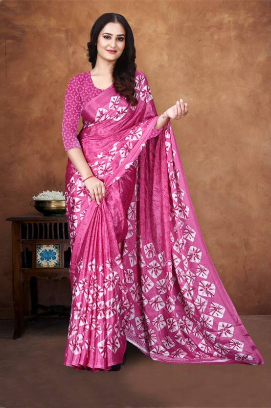 The Fuchsia Pink Hand-Blocked Geometric Saree