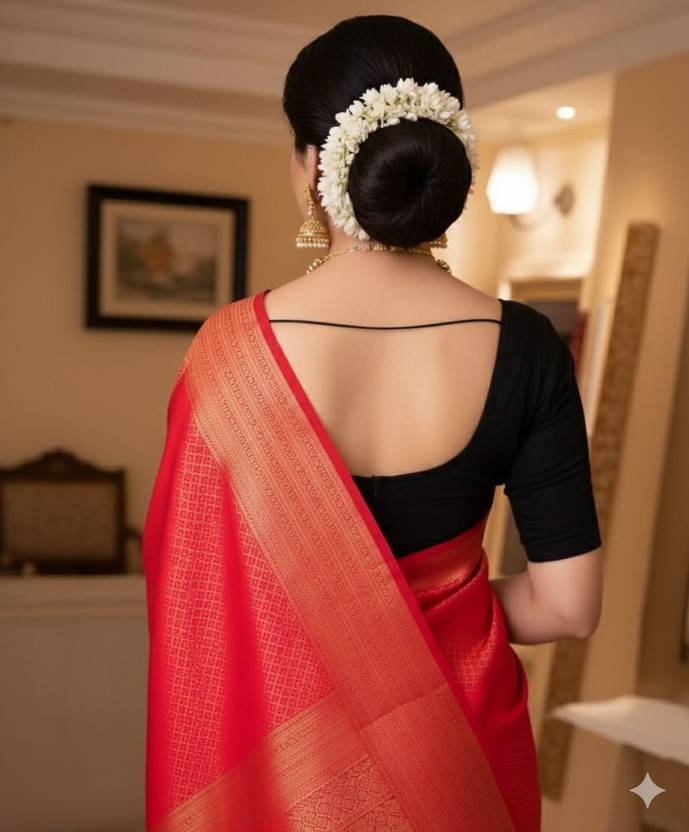 Classic Red Silk Saree with Subtle Golden Woven Texture