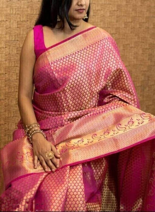 Elegant Rose Pink Banarasi Silk Saree
