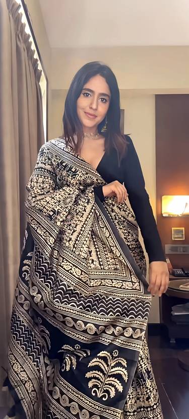 The Noir Monochrome Ajrakh Fusion Saree