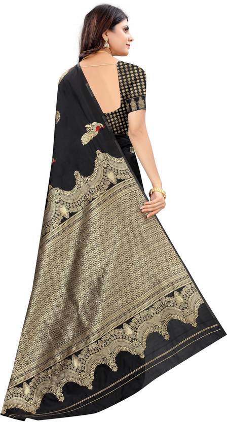 The Midnight Black Banarasi Silk Saree with Peacock & Paisley Artistry