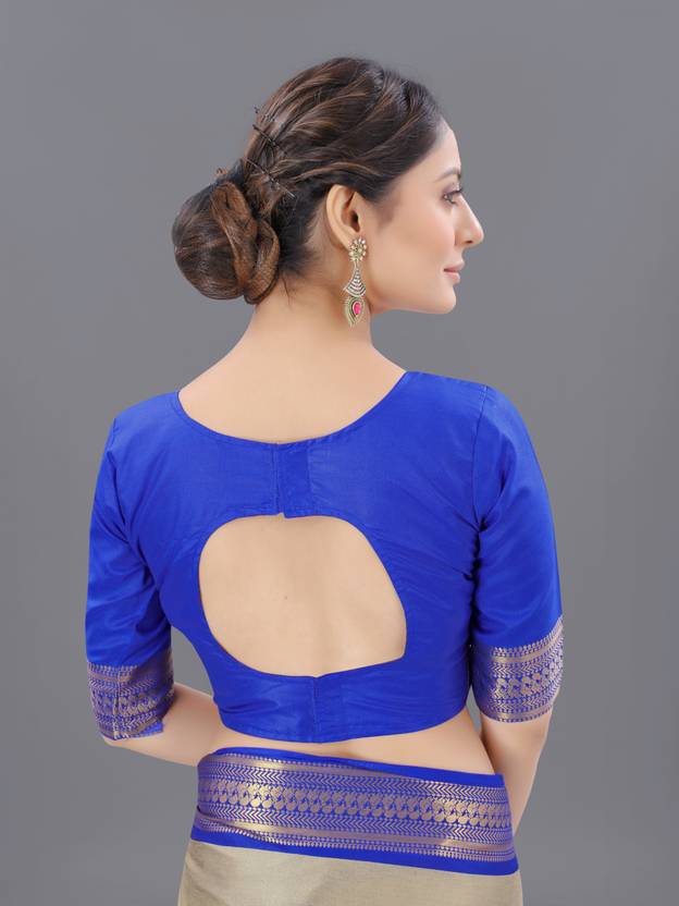 The Champagne Gold & Electric Blue Art Silk Saree with Striped Pallu