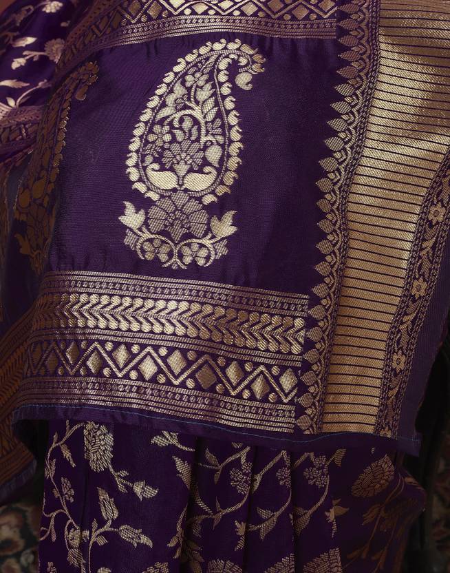 The Royal Purple Banarasi Silk Saree with Rose Gold Floral Jaal