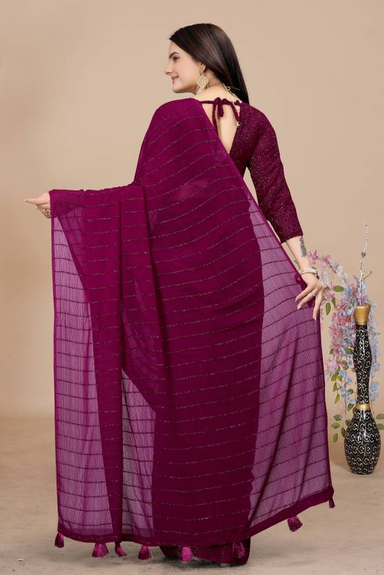 Elegant Wine-Purple Saree with Subtle Stripe Detailing