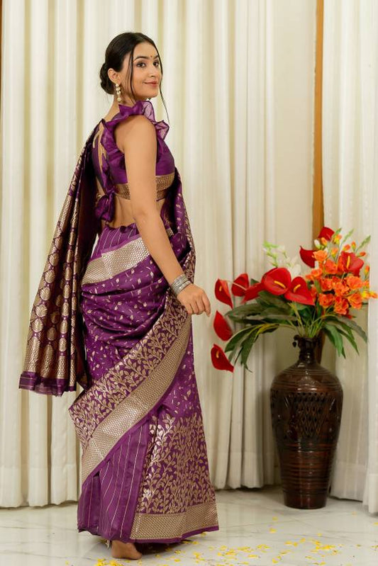 ✨ Royal Plum Silk Woven Saree