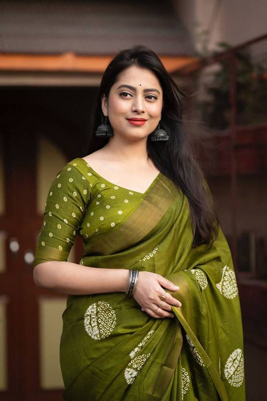 Olive Green Contemporary Saree
