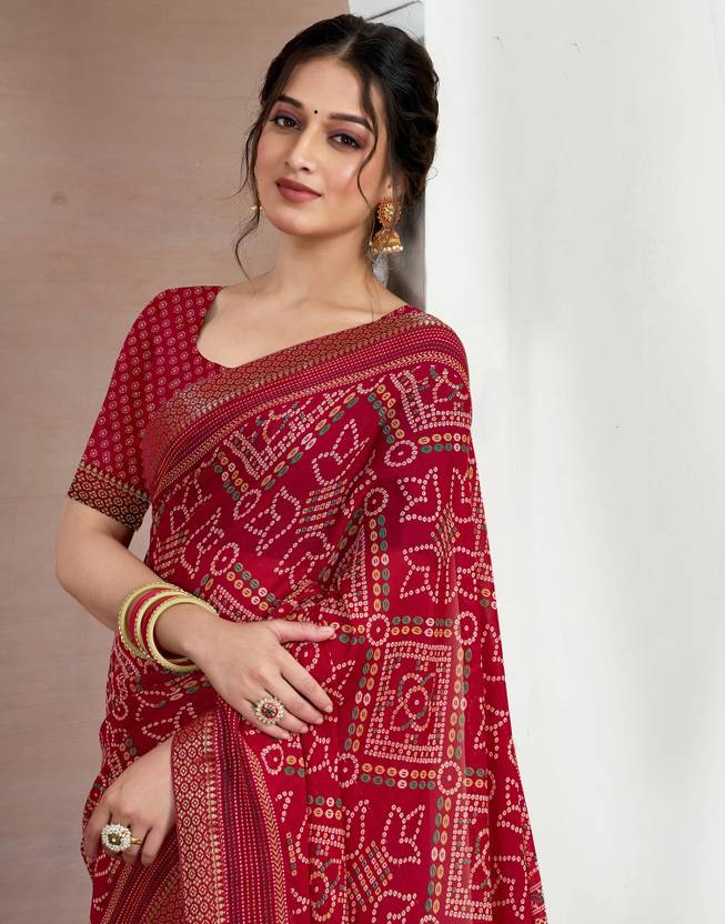 Regal Maroon Bandhani Print Saree with Traditional Ethnic Patterns