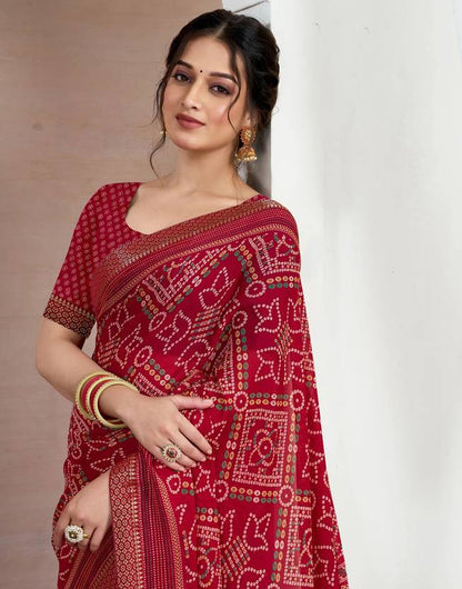 Regal Maroon Bandhani Print Saree with Traditional Ethnic Patterns