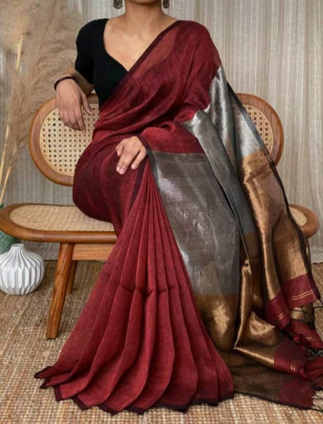 Elegant Maroon Saree with Luxurious Metallic Contrast Pallu