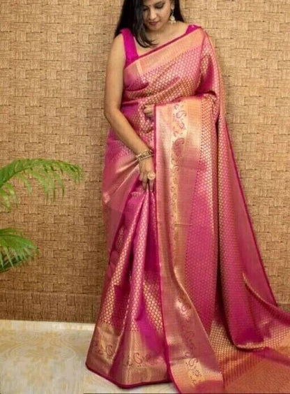 Elegant Rose Pink Banarasi Silk Saree
