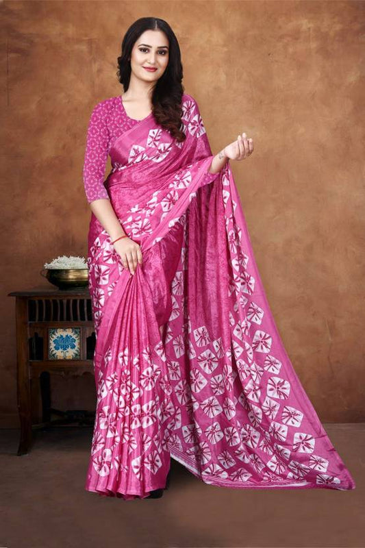 The Fuchsia Pink Hand-Blocked Geometric Saree