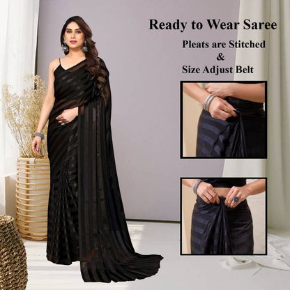 Elegant Black Striped Sheer Saree with Contemporary Drape