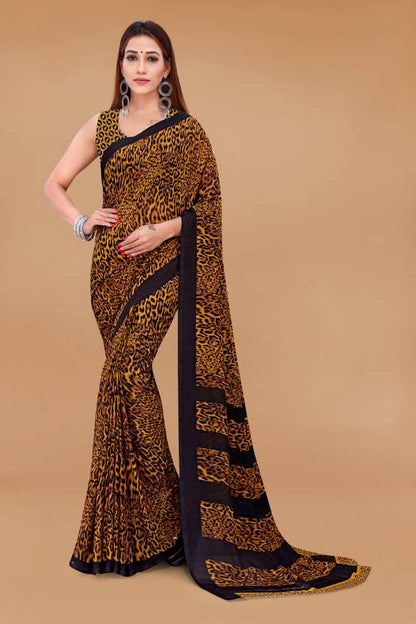 Bold Animal Print Saree with Classic Black Border