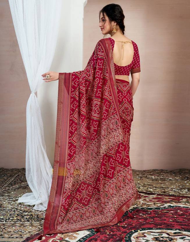 Regal Maroon Bandhani Print Saree with Traditional Ethnic Patterns