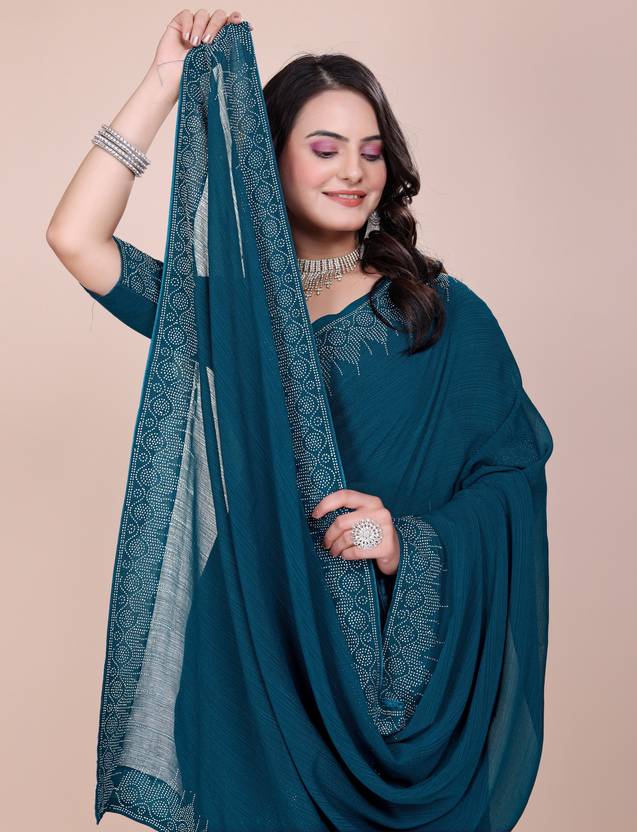 Teal Blue Saree with Delicate Lace Border