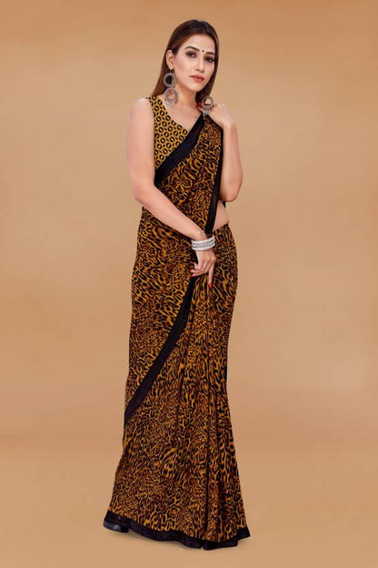 Bold Animal Print Saree with Classic Black Border