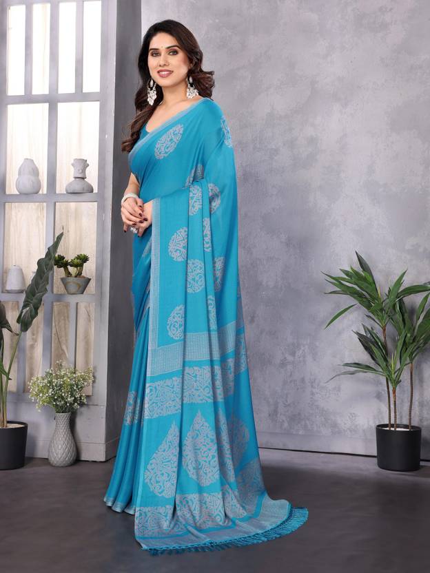Elegant Teal Blue Woven Motif Saree with Subtle Tassel Pallu
