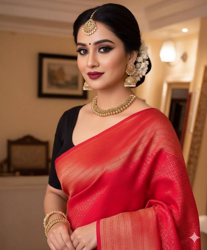Classic Red Silk Saree with Subtle Golden Woven Texture