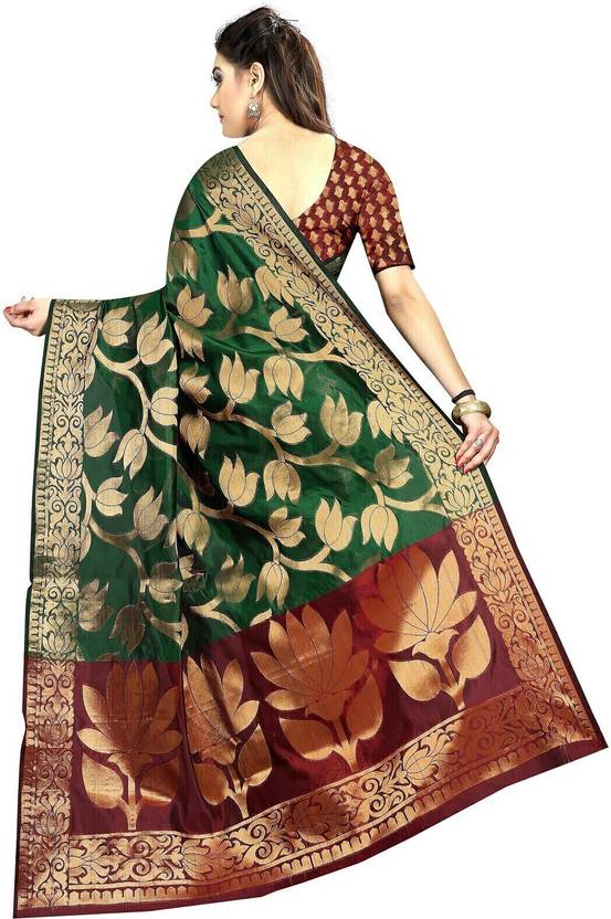 Classic Green Silk Saree with Rich Gold Floral Zari Work