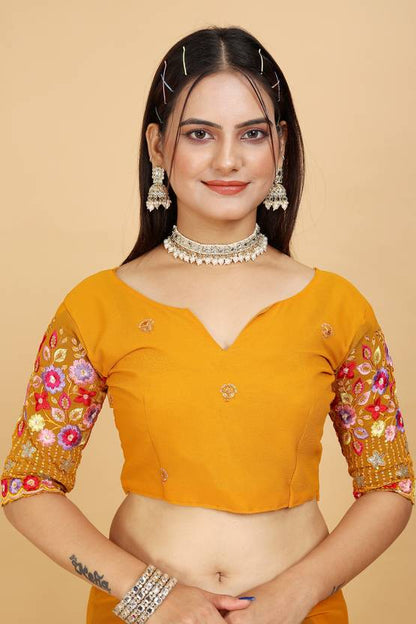 Radiant Mustard Yellow Georgette Saree with Scalloped Border