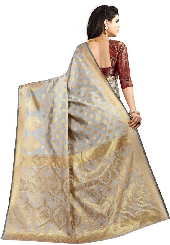 Elegant Beige & Maroon Banarasi Silk Saree with Gold Zari Border