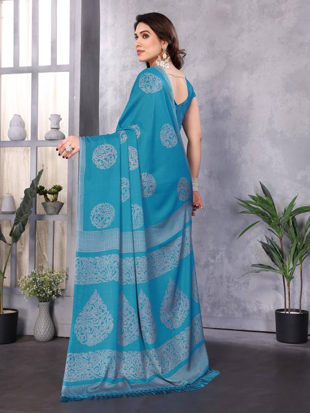 Elegant Teal Blue Woven Motif Saree with Subtle Tassel Pallu