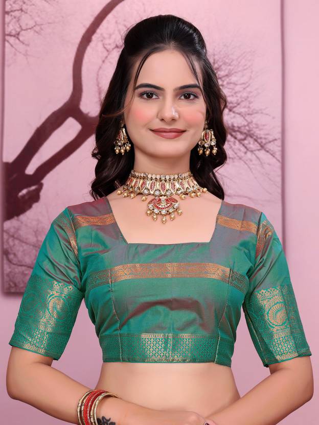 Royal Pink Silk Saree with Teal Green and Gold Zari Border