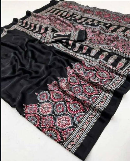Classic Black Saree with Intricate Traditional Motif Border