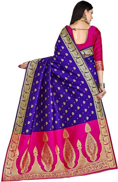 Royal Blue and Magenta Silk Saree with Rich Gold Zari Work