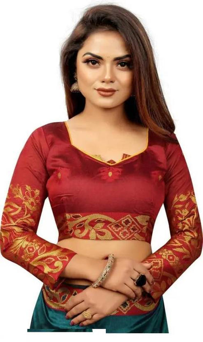 Teal Green Silk Saree with Rich Multicolor Traditional Print