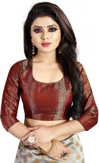 Elegant Beige & Maroon Banarasi Silk Saree with Gold Zari Border