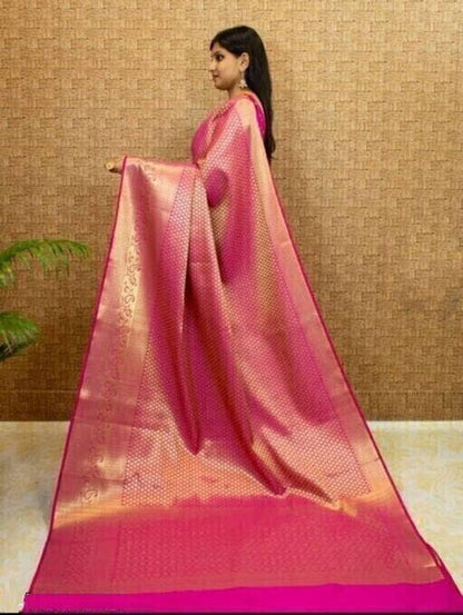 Elegant Rose Pink Banarasi Silk Saree