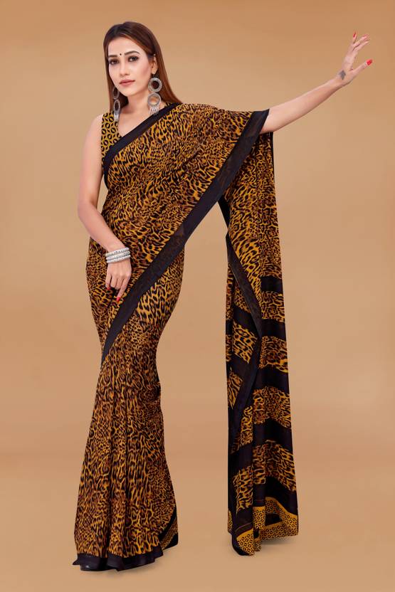 Bold Animal Print Saree with Classic Black Border