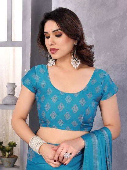 Elegant Teal Blue Woven Motif Saree with Subtle Tassel Pallu