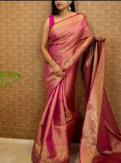 Elegant Rose Pink Banarasi Silk Saree