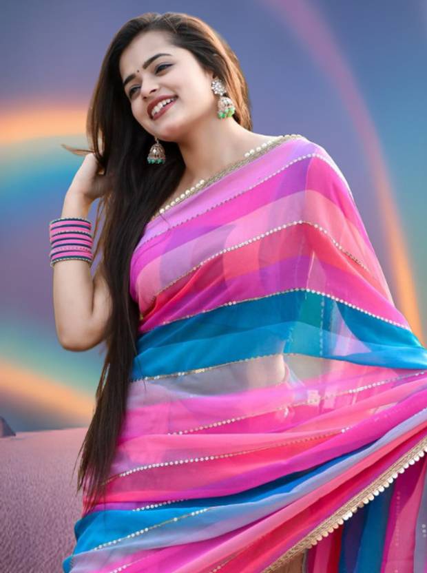 Vibrant Multicolor Striped Saree with Delicate Pearl Border