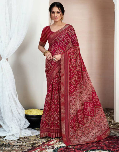 Regal Maroon Bandhani Print Saree with Traditional Ethnic Patterns