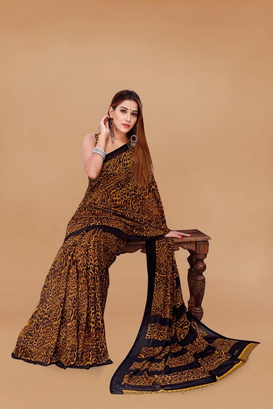 Bold Animal Print Saree with Classic Black Border