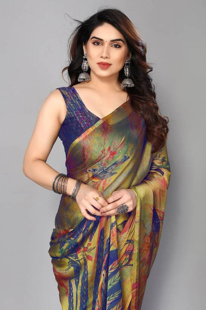 Vibrant Multicolor Artistic Print Saree with Contemporary Appeal