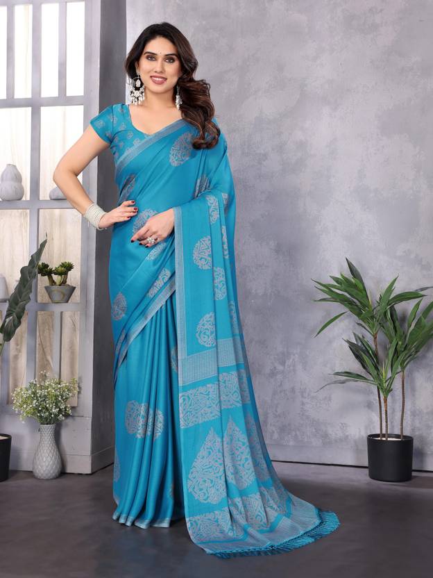 Elegant Teal Blue Woven Motif Saree with Subtle Tassel Pallu