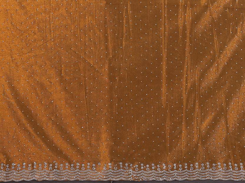 Elegant Golden Brown Shimmer Saree with Silver Lace Border