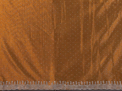 Elegant Golden Brown Shimmer Saree with Silver Lace Border