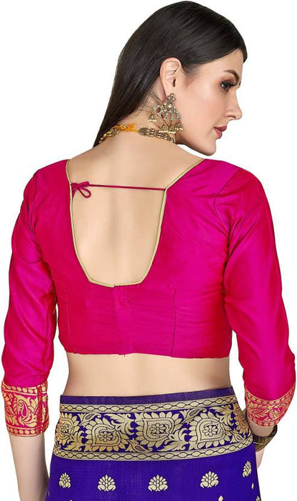 Royal Blue and Magenta Silk Saree with Rich Gold Zari Work