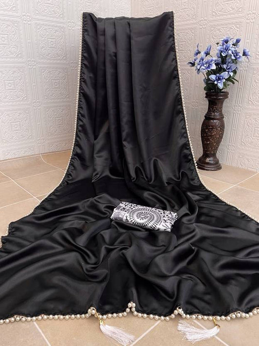 Elegant Black Striped Sheer Saree with Contemporary Drape