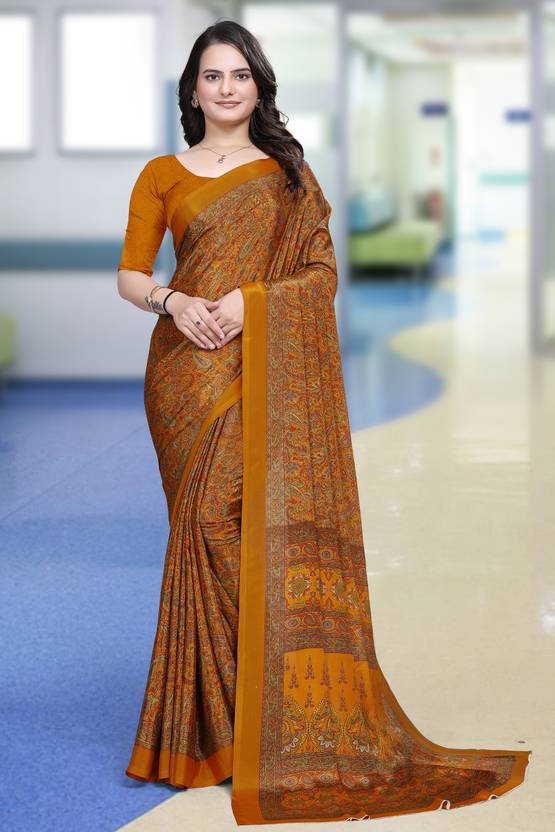 Elegant Rust Brown Printed Saree with Traditional Charm
