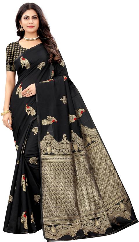 The Midnight Black Banarasi Silk Saree with Peacock & Paisley Artistry