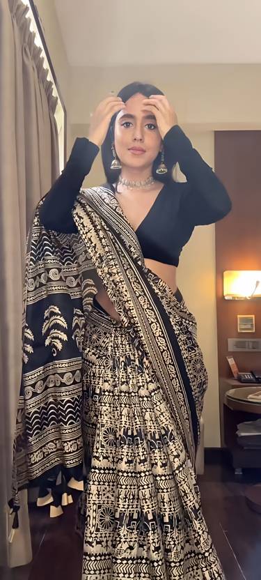 The Noir Monochrome Ajrakh Fusion Saree