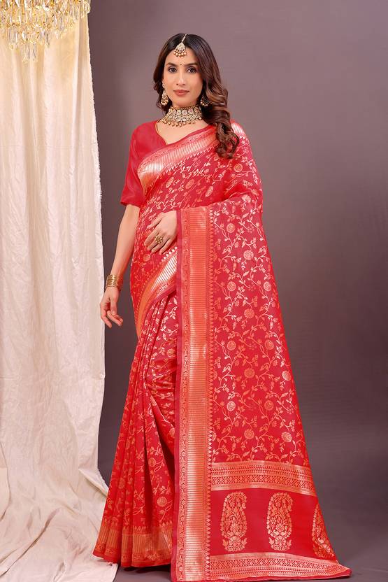 The Fuchsia Radiance Banarasi Silk Saree with Floral Jaal