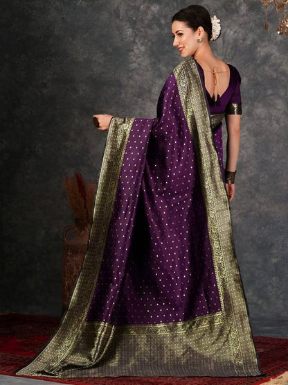 The Royal Aubergine Silk Saree with Polka Dot Zari Butti