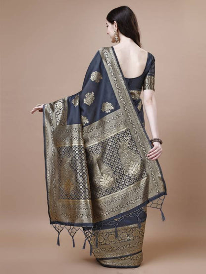 The Slate Grey Banarasi Silk Saree with Golden Zari Artistry